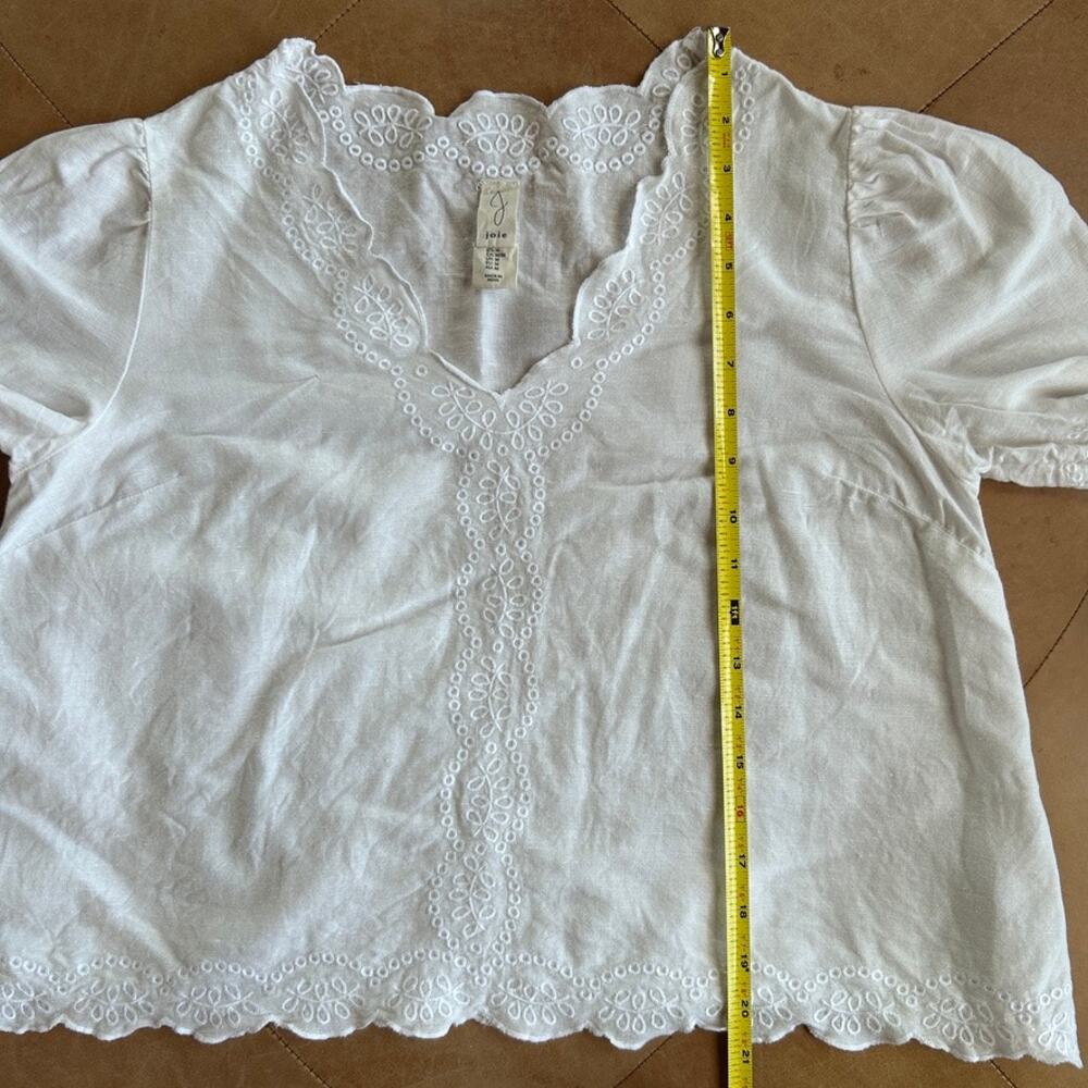 Joie Linen Cotton Eyelet Embroidered Top White Scalloped Prairie French Girl M - Picture 7 of 10